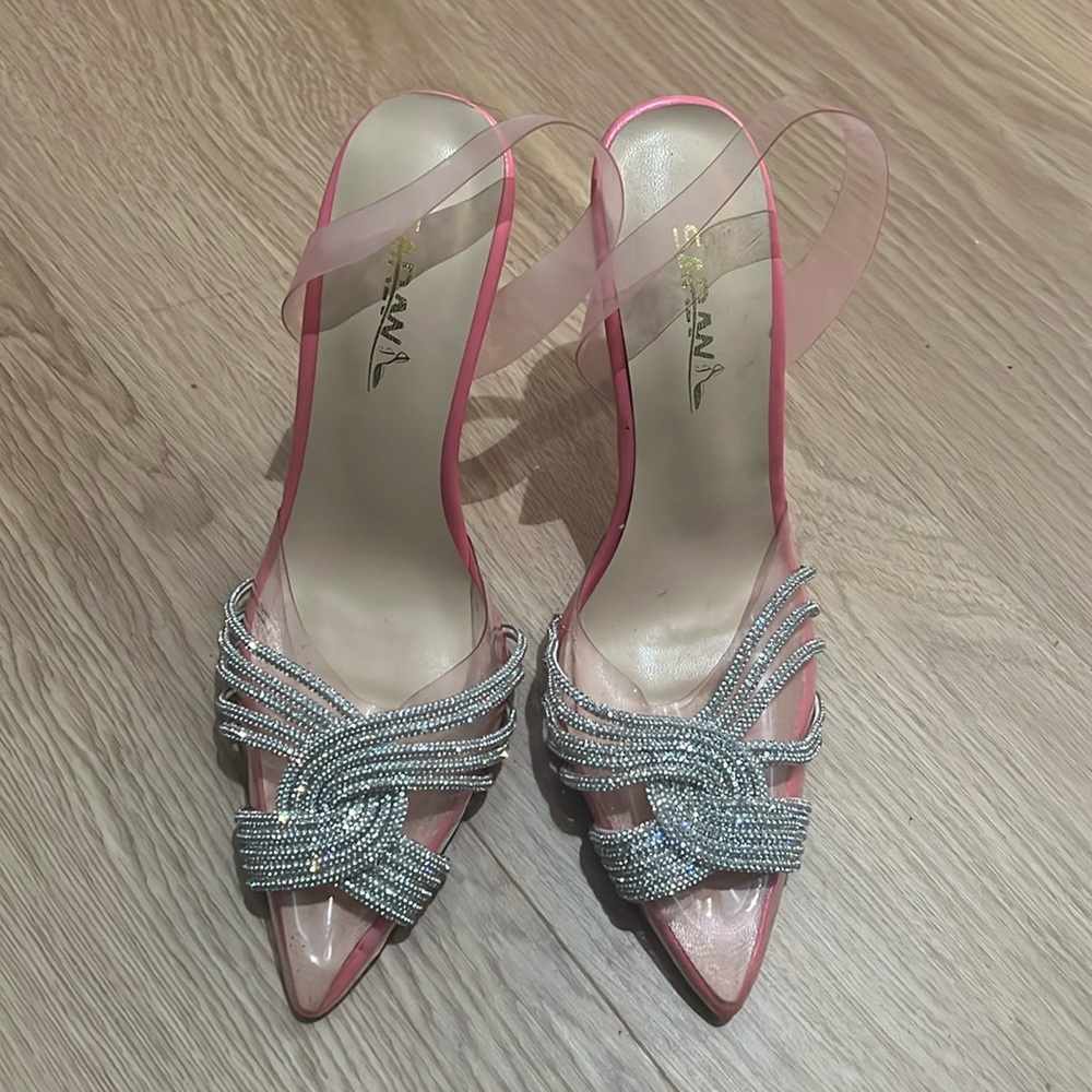 Pink and Clear Embellished Slingback Heel